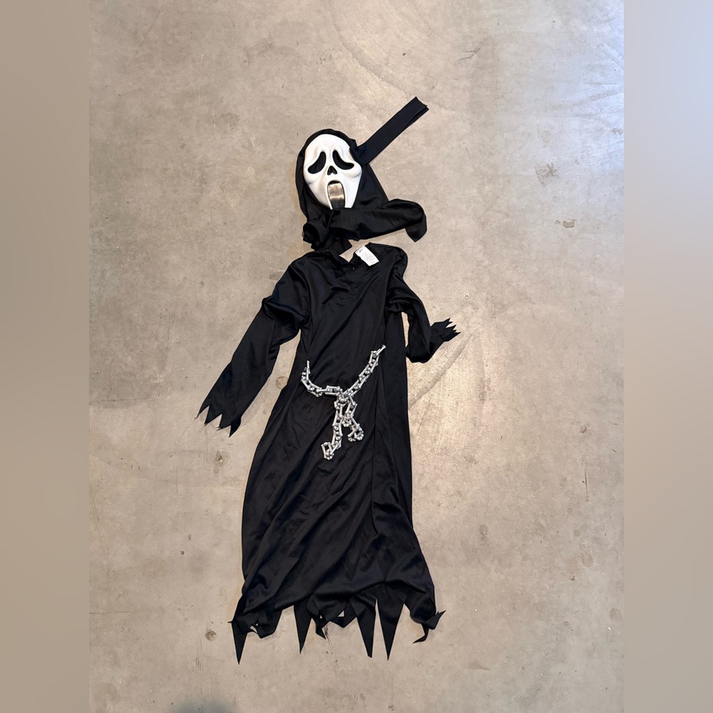 Kids Ghost Face Costume with Mask and Chain Belt - Black